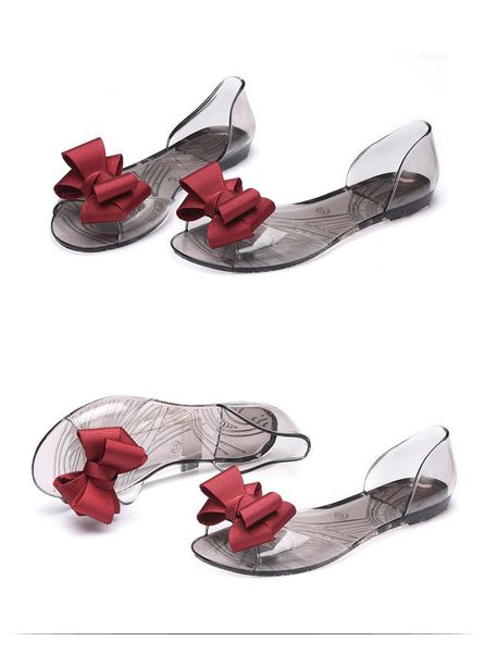 sandals women's summer flat-bottomed jelly shoes fish mouth beach bow fashion, Black