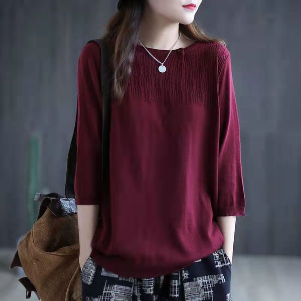spring/summer 2021 low round collar loose solid color thread with seven-point sleeve bottom shirt ---3xl, White;black
spring/summer 2021 low round collar loose solid color thread with seven-point sleeve bottom shirt ---3xl, White;black