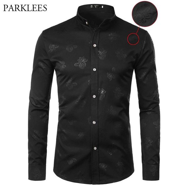 men's casual shirts mens black floral shirt slim fit dress stand collar long sleeve chemise homme soft camisa soial masculina xl, White;black
men's casual shirts mens black floral shirt slim fit dress stand collar long sleeve chemise homme soft camisa soial masculina xl, White;black