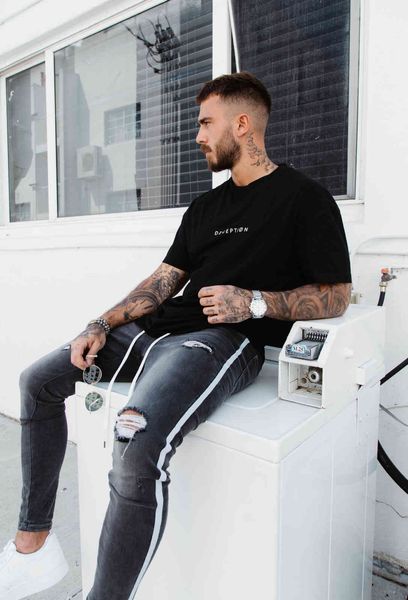 men's jeans trendy men ny engine destroyed frayed fit denim ripped pants side stripe pencil hip hop streetwear u7yc, Blue
men's jeans trendy men ny engine destroyed frayed fit denim ripped pants side stripe pencil hip hop streetwear u7yc, Blue