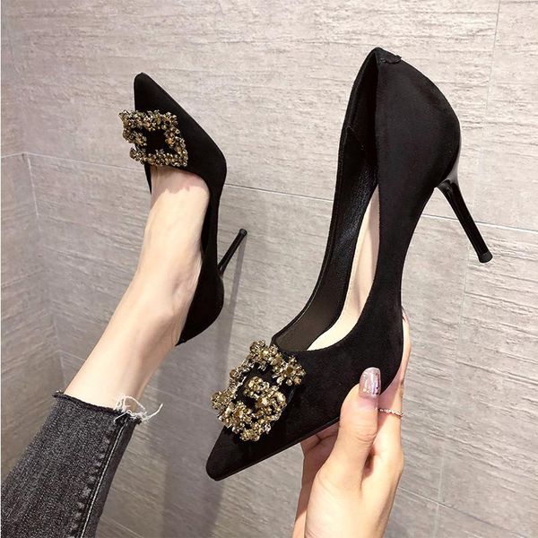 dress shoes 2021 elegant rhinestone decoration women pumps chunky heel high heels fashion suede mid-heel shallow mouth work single, Black
dress shoes 2021 elegant rhinestone decoration women pumps chunky heel high heels fashion suede mid-heel shallow mouth work single, Black