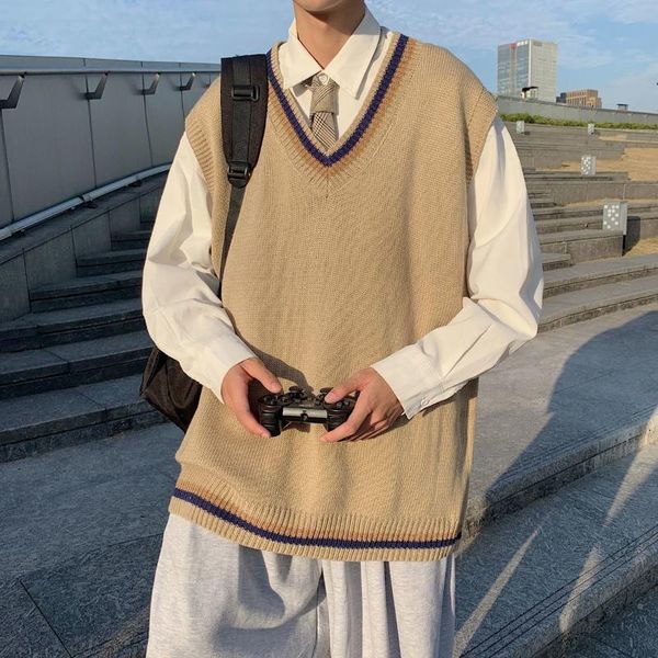 men's vests men v neck split casual dk knit vest khaki boy 2022 spring korean version navy blue loose pullover sweater outside fashion, Black;white
men's vests men v neck split casual dk knit vest khaki boy 2022 spring korean version navy blue loose pullover sweater outside fashion, Black;white