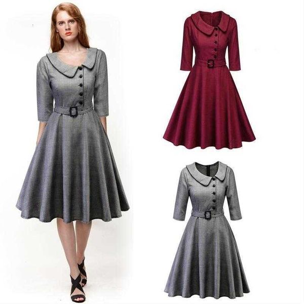 sleeved dress autumn and winter drs style hepburn plaid skirt belt doll collar middle sleeve middle skirt, Black;gray
sleeved dress autumn and winter drs style hepburn plaid skirt belt doll collar middle sleeve middle skirt, Black;gray