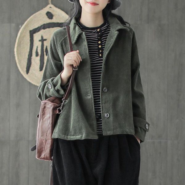 women's jackets arrival arts style spring autumn women long sleeve loose coats cotton corduroy retro turn-down collar casual d447, Black;brown
women's jackets arrival arts style spring autumn women long sleeve loose coats cotton corduroy retro turn-down collar casual d447, Black;brown