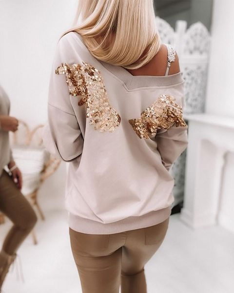women's hoodies & sweatshirts contrast sequin back drop shoulder sweatshirt women 2021 autumn casual streetwear loose long sleeve woma, Black 
women's hoodies & sweatshirts contrast sequin back drop shoulder sweatshirt women 2021 autumn casual streetwear loose long sleeve woma, Black