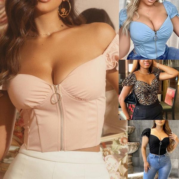 women's t-shirt fashion square neck zipper puff sleeve short, White
women's t-shirt fashion square neck zipper puff sleeve short, White