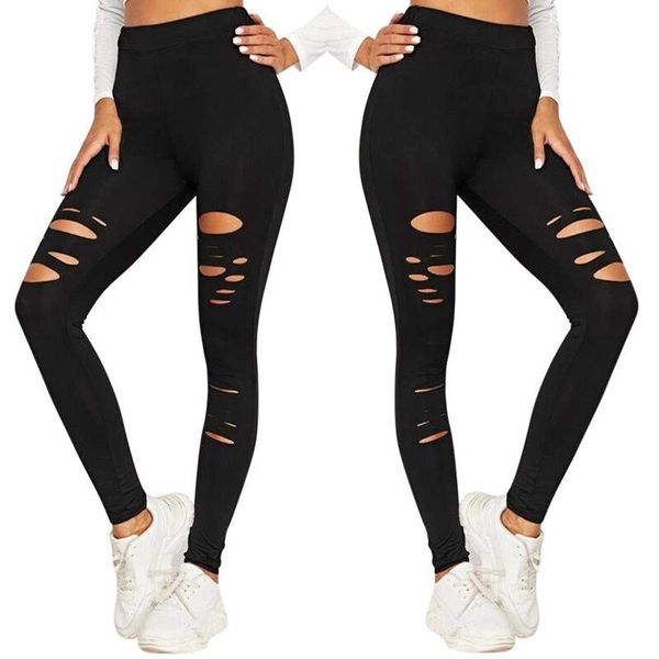 women's leggings fashion hole high waist pants ladies solid color tight fitting fitness running women, Black
women's leggings fashion hole high waist pants ladies solid color tight fitting fitness running women, Black