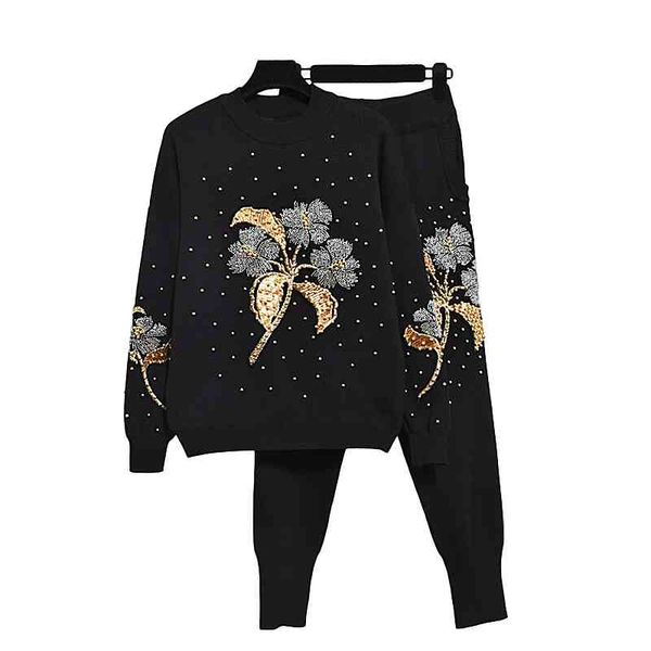 women's two piece pants 2 set clothing autumn winter beading flowers long sleeve knit sweater + little feet tracksuit h713 bcma, White
women's two piece pants 2 set clothing autumn winter beading flowers long sleeve knit sweater + little feet tracksuit h713 bcma, White