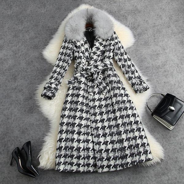 women's wool & blends women europe style winter overcoat 50% coat elegant plaid double-breasted tweed c672, Black
women's wool & blends women europe style winter overcoat 50% coat elegant plaid double-breasted tweed c672, Black