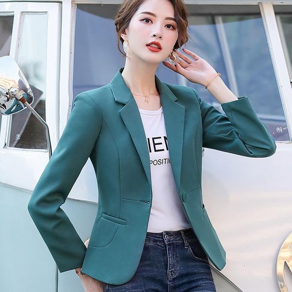 women's suits & blazers autumn blazer jacket 2021 solid color single button short slim elegant large size ladies office coat, White;black
women's suits & blazers autumn blazer jacket 2021 solid color single button short slim elegant large size ladies office coat, White;black