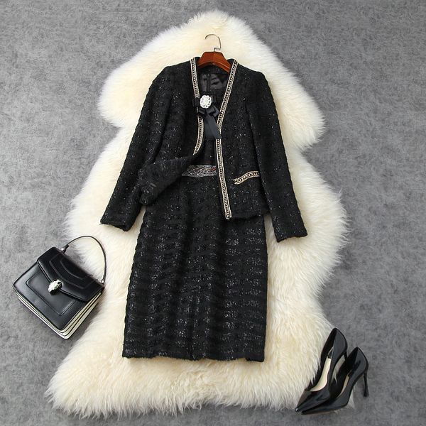 european and american women's wear autumn style long sleeve chain coat bow-tied beaded dress fashion tweed two-piece 8jbz, White
european and american women's wear autumn style long sleeve chain coat bow-tied beaded dress fashion tweed two-piece 8jbz, White