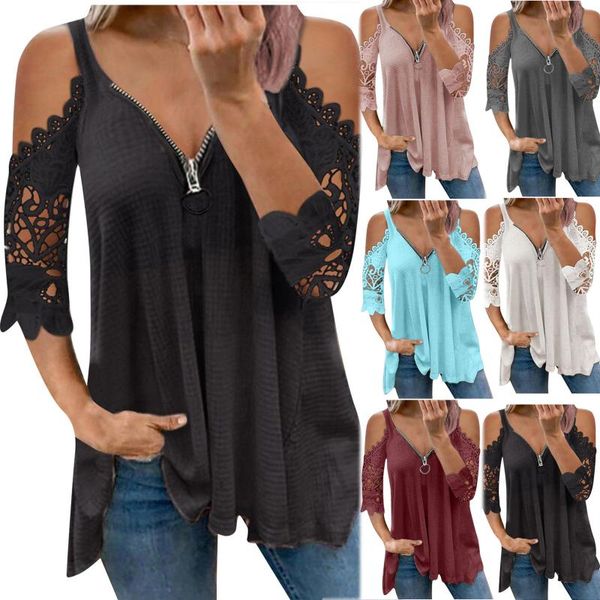 women's blouses & shirts 2021 summer lace t-shirt women casual zipper v neck loose t shirt half sleeve hollow out ladies pullover, White
women's blouses & shirts 2021 summer lace t-shirt women casual zipper v neck loose t shirt half sleeve hollow out ladies pullover, White