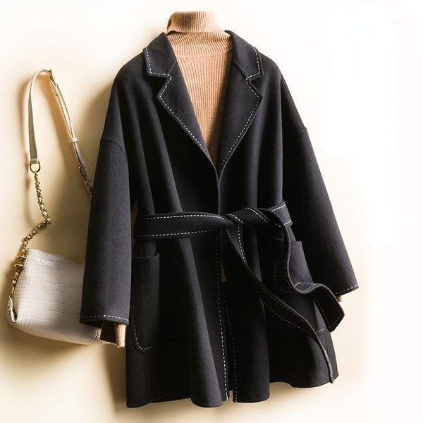 women's wool & blends autumn coat women fashion winter short loose double-faced woolen coats female clothes korean outerwear with belt, Black
women's wool & blends autumn coat women fashion winter short loose double-faced woolen coats female clothes korean outerwear with belt, Black