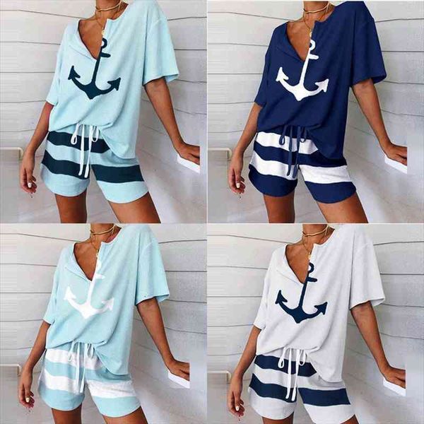 womens v-neck anchor pattern printed short sleeve wide leg pants loose and thin suit, Gray
womens v-neck anchor pattern printed short sleeve wide leg pants loose and thin suit, Gray