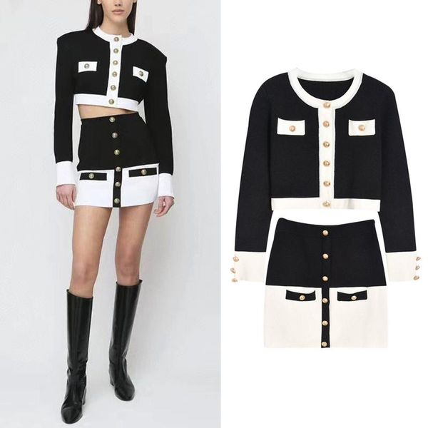 two piece dress european and american women s knitted suit skirt short coat single breasted, White
two piece dress european and american women s knitted suit skirt short coat single breasted, White