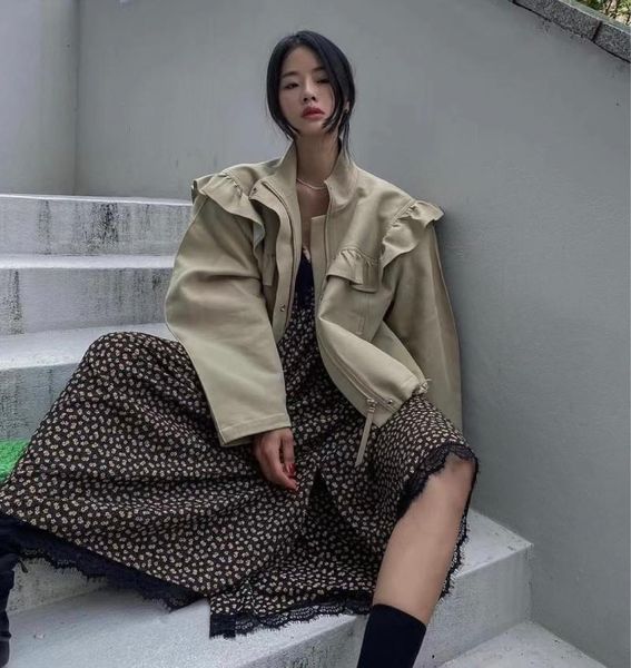 women's jackets harajuku ruffle jacket for women spring autumn casual long sleeve zipper solid color streetwear drawstring outwear, Black;brown
women's jackets harajuku ruffle jacket for women spring autumn casual long sleeve zipper solid color streetwear drawstring outwear, Black;brown