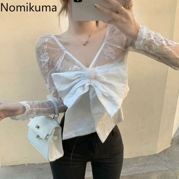 nomikuma bowknot lace shirt korean slim short women blouses spring new long sleeve v-neck perspective blusas 6e223 210427, White
nomikuma bowknot lace shirt korean slim short women blouses spring new long sleeve v-neck perspective blusas 6e223 210427, White