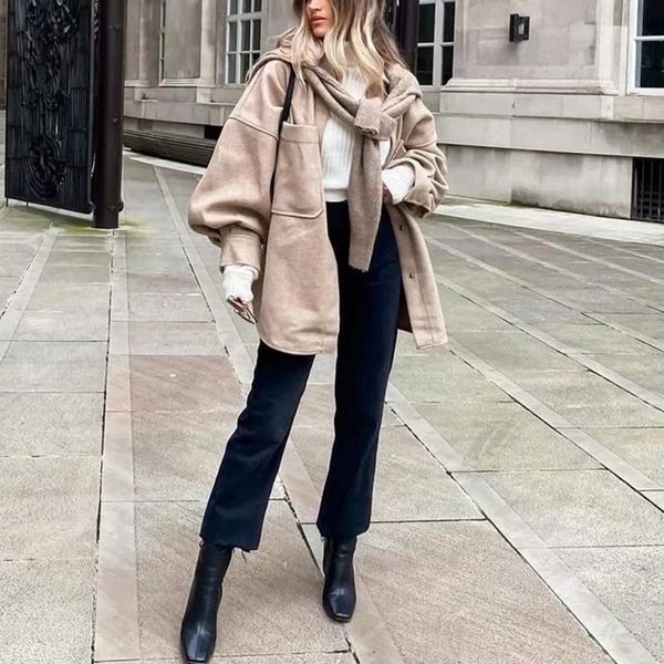 women's wool & blends puwd casual woman camel loose pocket woolen shirt 2021 fashion ladies autumn long sleeve thick blouse coat female, Black
women's wool & blends puwd casual woman camel loose pocket woolen shirt 2021 fashion ladies autumn long sleeve thick blouse coat female, Black