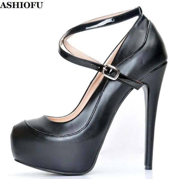 dress shoes ashiofu handmade ladies high heel pumps cross buckle strap party office round-toe platform evening fashion, Black
dress shoes ashiofu handmade ladies high heel pumps cross buckle strap party office round-toe platform evening fashion, Black