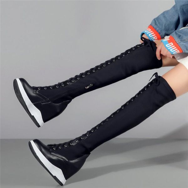fashion sneakers women lace up cow leather wedges high heel motorcycle boots female thigh round toe platform pumps shoes, Black
fashion sneakers women lace up cow leather wedges high heel motorcycle boots female thigh round toe platform pumps shoes, Black