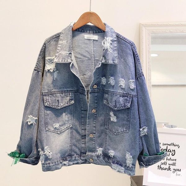 women's jackets korean embroidered frayed hole denim women loose harajuku bf style long sleeve short jean coats jacket autumn overcoat, Black;brown 
women's jackets korean embroidered frayed hole denim women loose harajuku bf style long sleeve short jean coats jacket autumn overcoat, Black;brown