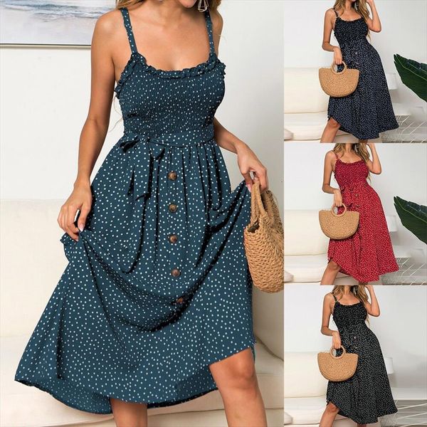 summer sleeveless slip strapless women dress bow button loose bandage pleated polka dot sundress casual backless, Black;gray
summer sleeveless slip strapless women dress bow button loose bandage pleated polka dot sundress casual backless, Black;gray