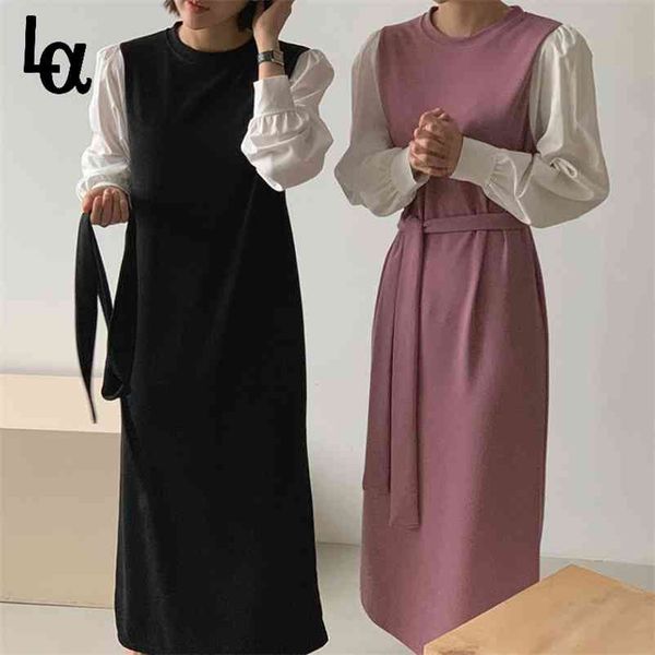 women autumn patchwork long sleeve mid-length dress female o-neck chic lace up midi lady elegant vestidos 210519, Black;gray
women autumn patchwork long sleeve mid-length dress female o-neck chic lace up midi lady elegant vestidos 210519, Black;gray