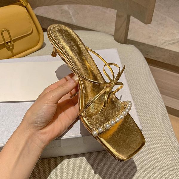 arrival elegant woman sandals sweet gold summer slippers thin heels square toe female shoes with pearl, Black
arrival elegant woman sandals sweet gold summer slippers thin heels square toe female shoes with pearl, Black