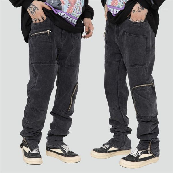 men's jeans men washed grey hip hop fashion with zipper side pockets cargo pants oversized streetwear trousers, Blue
men's jeans men washed grey hip hop fashion with zipper side pockets cargo pants oversized streetwear trousers, Blue