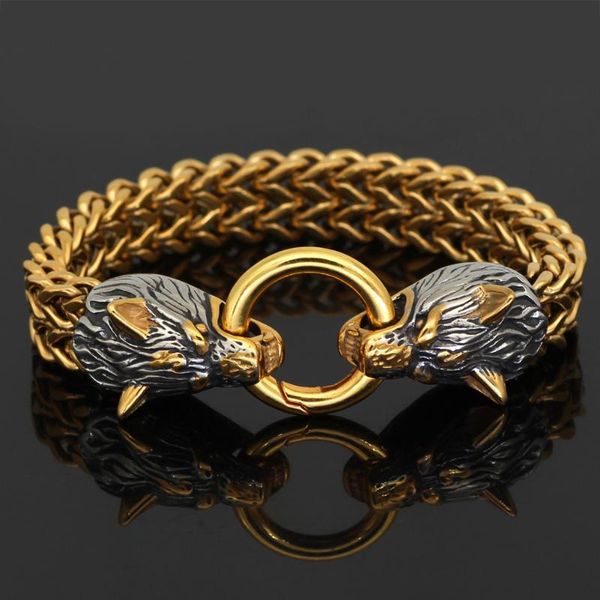 charm bracelets nordic celtic wolf men's bracelet viking stainless steel double head wide bangle, Golden;silver
charm bracelets nordic celtic wolf men's bracelet viking stainless steel double head wide bangle, Golden;silver