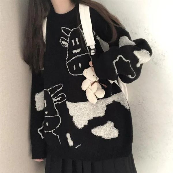 women's sweaters women ulzzang cartoon cow vintage v-neck daily oversize girls pullovers student fall casual all-match ins sweater, White;black
women's sweaters women ulzzang cartoon cow vintage v-neck daily oversize girls pullovers student fall casual all-match ins sweater, White;black