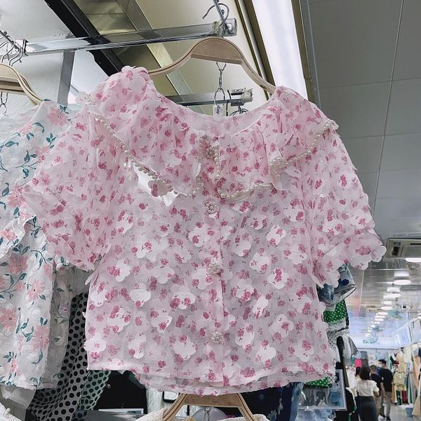 women's blouses & shirts european summer beaded doll collar puff short-sleeved three-dimensional petal floral chiffon women fashion 20, White
women's blouses & shirts european summer beaded doll collar puff short-sleeved three-dimensional petal floral chiffon women fashion 20, White