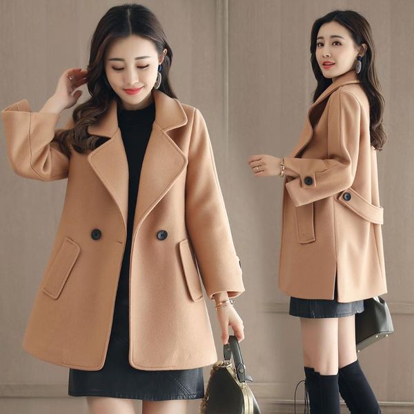 women's wool & blends 2021 autumn woolen coat women long sleeve s slim red versatile jacket loose elegant casual winter female w33, Black
women's wool & blends 2021 autumn woolen coat women long sleeve s slim red versatile jacket loose elegant casual winter female w33, Black