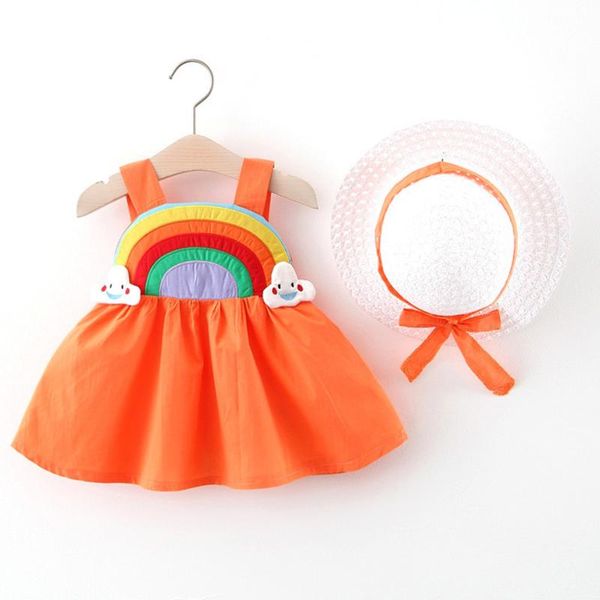girl's dresses toddler lovely baby girls dress summer kawaii sweet rainbow prints sleeveless princess mini hat set outfit kids babe, Red;yellow 
girl's dresses toddler lovely baby girls dress summer kawaii sweet rainbow prints sleeveless princess mini hat set outfit kids babe, Red;yellow