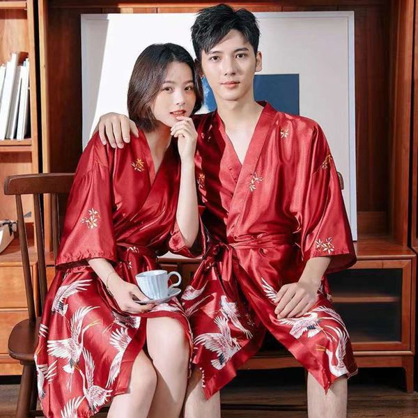 bathrobe nightgown ice spring and autumn couple pajamas female xia thin silk wedding morning gown ly married long bathrobe male 
bathrobe nightgown ice spring and autumn couple pajamas female xia thin silk wedding morning gown ly married long bathrobe male
