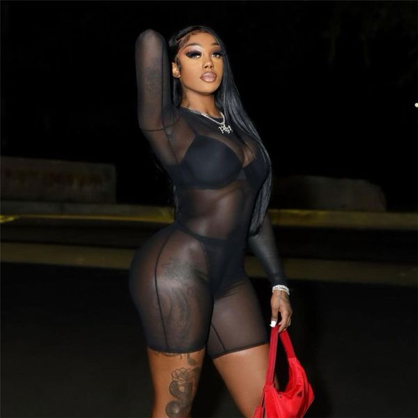 style 2022 spring women's new mesh see-through solid color high waist tight-fitting hip long-sleeved jumpsuit, Black;white
style 2022 spring women's new mesh see-through solid color high waist tight-fitting hip long-sleeved jumpsuit, Black;white