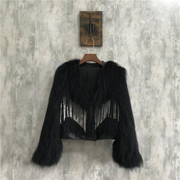 women's fur & faux luxury real raccoon dog jacket beads tassels magnetic buckle coat short sheepskin jackets winter clothes women, Black
women's fur & faux luxury real raccoon dog jacket beads tassels magnetic buckle coat short sheepskin jackets winter clothes women, Black