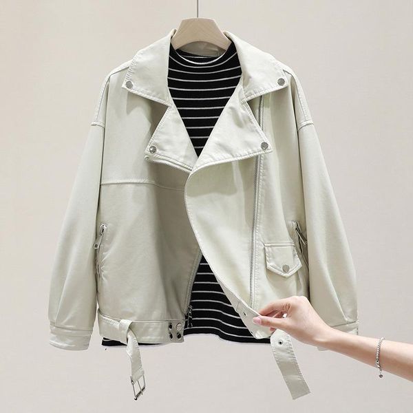 women's leather & faux women coats spring autumn loose streetwear biker moto jacket ladies casual short with belt outwear chaqutas, Black
women's leather & faux women coats spring autumn loose streetwear biker moto jacket ladies casual short with belt outwear chaqutas, Black