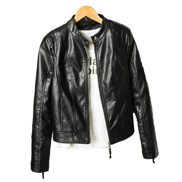 women's leather & faux pu jacket short spring and autumn european american stand-up collar zipper slim fashion motorcycle suit w44, Black
women's leather & faux pu jacket short spring and autumn european american stand-up collar zipper slim fashion motorcycle suit w44, Black