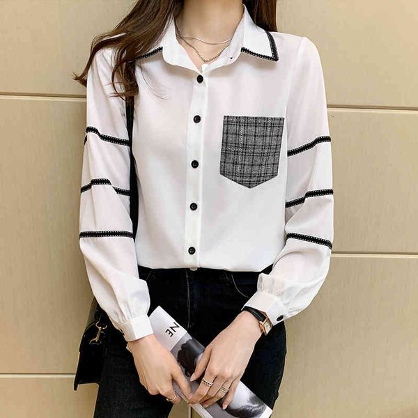dress shirts lapel long sleeve shirt pocket striped single breasted womens and blouses spring, White
dress shirts lapel long sleeve shirt pocket striped single breasted womens and blouses spring, White