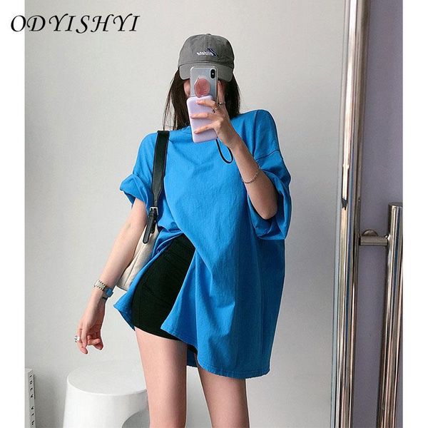 women summer solid color loose oversize t-shirt female brand designed split cotton tees ladies casual o-neck blue ml144 women's, White
women summer solid color loose oversize t-shirt female brand designed split cotton tees ladies casual o-neck blue ml144 women's, White
