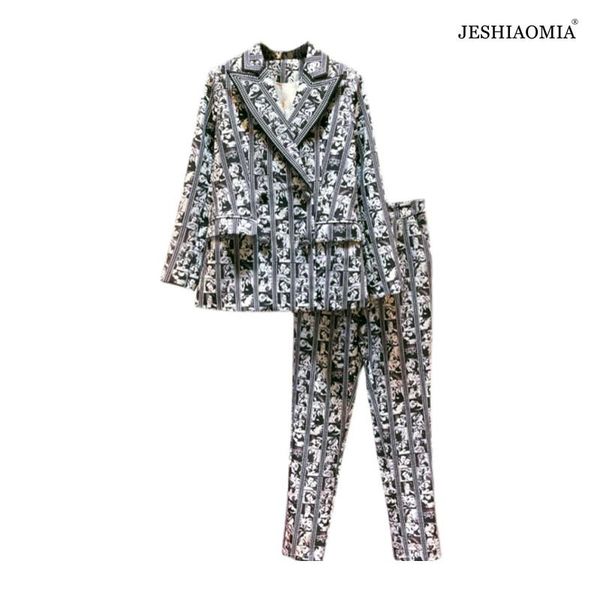women's two piece pants jeshiaomia-2021 autumn notched collar double breasted print blazer & pencil suit, White
women's two piece pants jeshiaomia-2021 autumn notched collar double breasted print blazer & pencil suit, White