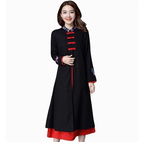 casual dresses 2021 women's autumn dress female loose embroidery long sleeves retro stand collar false two pieces cotton linen p022, Black;gray
casual dresses 2021 women's autumn dress female loose embroidery long sleeves retro stand collar false two pieces cotton linen p022, Black;gray