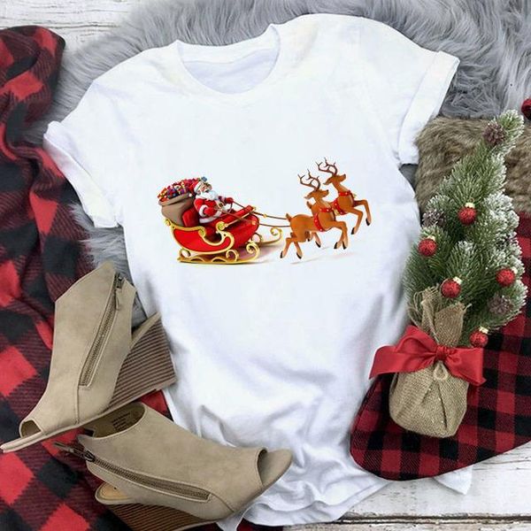 women's t-shirt santa claus and elk shirt christmas tees treesnowman cartoon happy year holiday fashion, White
women's t-shirt santa claus and elk shirt christmas tees treesnowman cartoon happy year holiday fashion, White