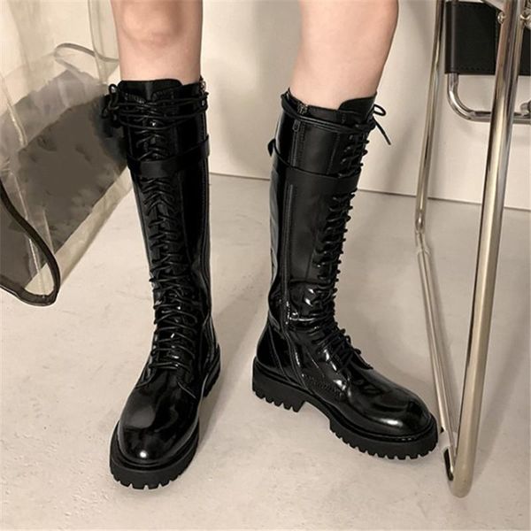 riding knight knee high boots women punk gothic lace up buckle med heels motorcycle biker combat military long 43, Black
riding knight knee high boots women punk gothic lace up buckle med heels motorcycle biker combat military long 43, Black