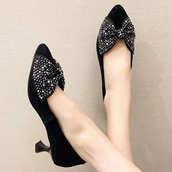 dress shoes shallow mouth single shoe women's 5cm small wine cup thin heel spring and autumn bow rhinestone temperament style pointed, Black
dress shoes shallow mouth single shoe women's 5cm small wine cup thin heel spring and autumn bow rhinestone temperament style pointed, Black