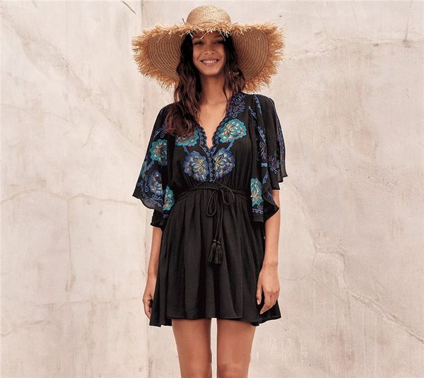 casual dresses female boho people beautiful fashion embroidery v-neck seven points sleeve tie waist famous wind vpbs, Black;gray
casual dresses female boho people beautiful fashion embroidery v-neck seven points sleeve tie waist famous wind vpbs, Black;gray