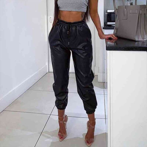 vintage drawstring pu leather womens pants joggers harem trousers solid color high waist slim long elegant lady sweatpants, Black;white
vintage drawstring pu leather womens pants joggers harem trousers solid color high waist slim long elegant lady sweatpants, Black;white