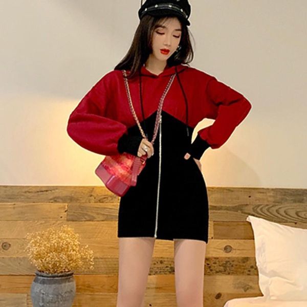 women slim hooded sweatshirt dress autumn pactchwork fashion dresses casual, Black;gray
women slim hooded sweatshirt dress autumn pactchwork fashion dresses casual, Black;gray