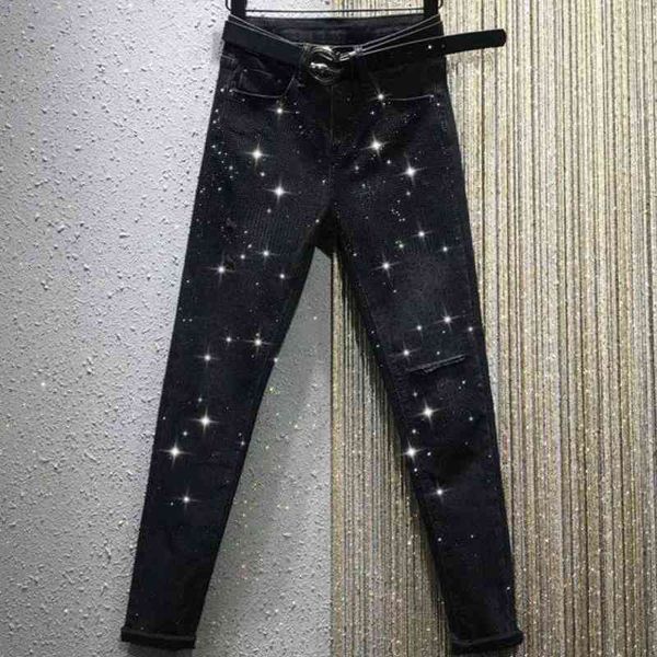 spring autumn heavy work drilling high waist hole casual stretch straight jeans women 211129, Blue
spring autumn heavy work drilling high waist hole casual stretch straight jeans women 211129, Blue